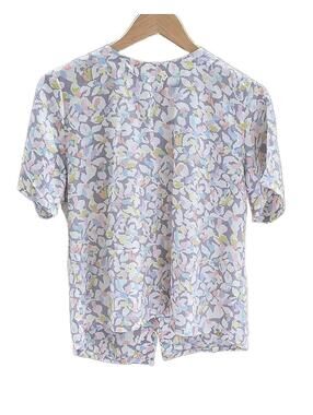 Nicola Delicate Silky Stylized Pastel Floral Back Button Shirt  2P Short Sleeve